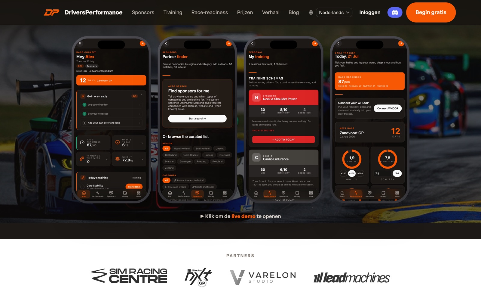 The DriversPerformance website with a look inside the app
