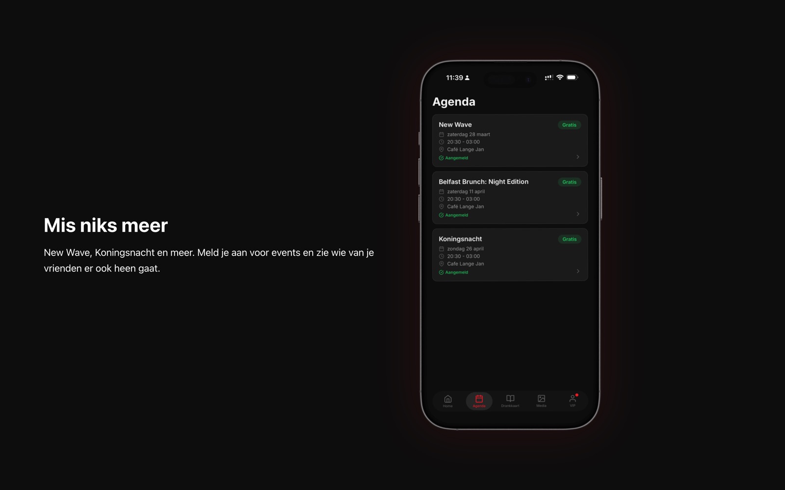 The agenda in the Lange Jan app