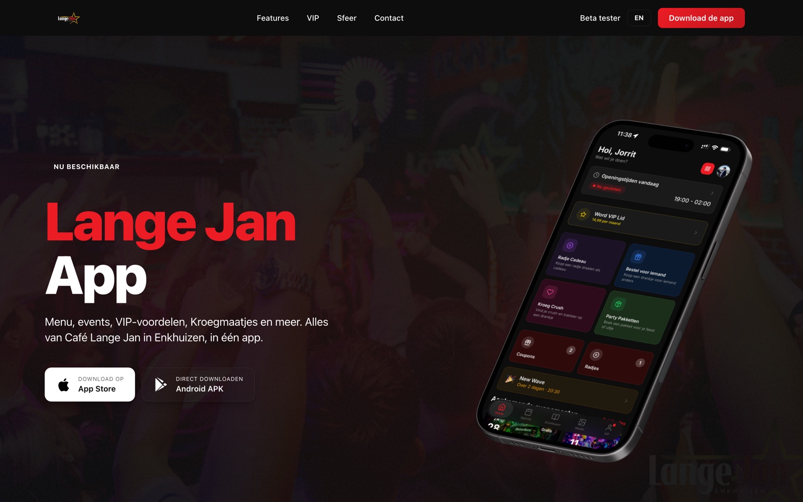 The website of the Lange Jan app